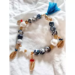 Pulsera Conchas Piedra Azul