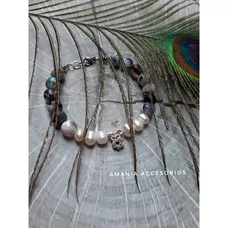 Pulsera de Perlas y Piedras Ágata con Dije de Plata 925