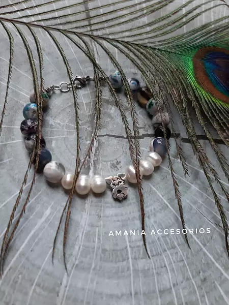 Pulsera de Perlas y Piedras Ágata con Dije de Plata 925