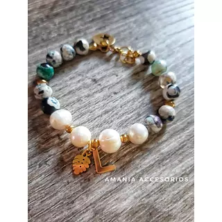 Pulsera de Piedras Ágata y Perlas