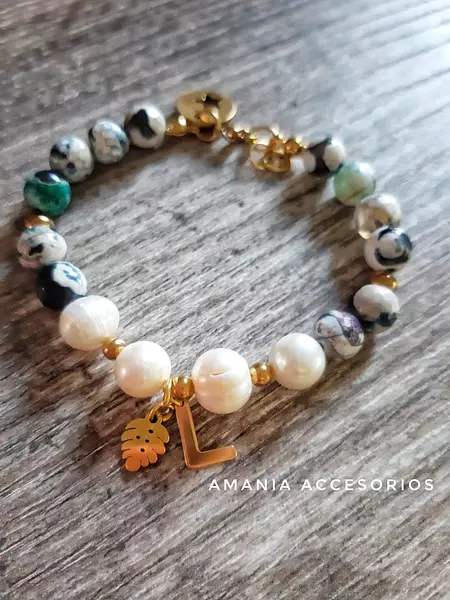 Pulsera de Piedras Ágata y Perlas